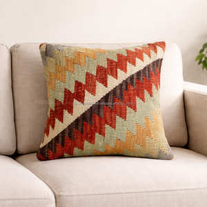 Vintage Kilim Throw Pillow <b>Cover</b> with Aztec Diamond Pattern for Rustic Boho & Global Style Interiors - Product Image 4