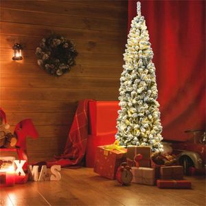 7.5ft Snow Flocked PVC+Metal Christmas <b>Tree</b> 641 Branch Tips with 350 Warm LED <b>Lights</b> Elegant Pencil Style Christmas Decorations - Product Image 5