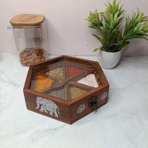 Wooden Spice <b>Box</b> Storage Organizer for Home Kitchen Spice Essentials Masala Collection <b>Herbs</b> Pantry and Everyday Cooking - Product Image 4