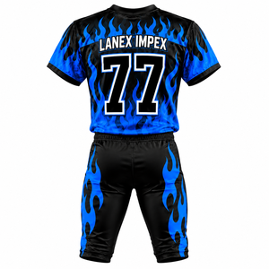 Ensemble d'uniformes de football américain personnalisés de haute qualité, design flamme bleue, maillot et pantalon sublimés, vêtements de sport d'équipe pour hommes et jeunes - Product Image 4