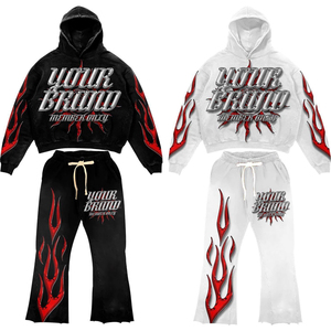 Ensemble survêtement streetwear personnalisé à capuche, manches longues, imprimé, en polyester, pour adulte, coupe ample, avec cordon de serrage, collection automne - Product Image 1