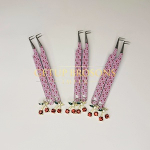 Ensemble de pinces à cils Cherry Design, rose, en acier inoxydable, applicateur professionnel pour cils, kit d'outils de beauté, antistatique - Product Image 4