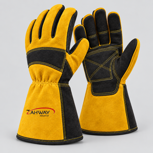Gants de soudage les plus vendus, gants tactiques en cuir rouge et noir, longueur poignet, durables, pour usage extérieur et hivernal - Product Image 1
