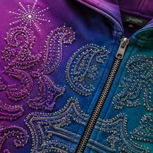 Streetwear Custom 450 gsm Men's French Terry Fleece Luxury Multi Color Rhinestone Embroidery <b>Zip</b> <b>Up</b> <b>Hoodie</b> <b>Cropped</b> Boxy <b>Hoodie</b> - Product Image 4