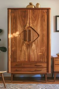 Luxury Handcrafted Solid Wood 2 Door <b>Wardrobe</b> Mid Century Modern Design Premium Finish Armoire - Product Image 6