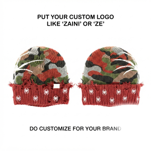 ZAINI Premium 320 GSM Acrylic Knit Beanie <b>Cap</b> Red Camo Woven Label Logo Unisex <b>Winter</b> Warm - Product Image 1