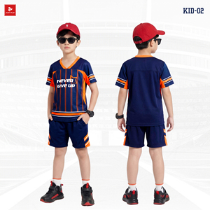 ชุดเสื้อกีฬาเด็ก JUST PLAY แขนสั้น สีขาว-น้ำเงิน โพลีเอสเตอร์ ระบายอากาศได้ดี กางเกงขาสั้นตาข่าย พิมพ์ลายแบบรีดร้อน สีตามสั่ง - Product Image 2