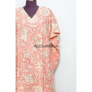 Caftán Maxi de Algodón para Mujer, Cuello en V, Sin Mangas, Ecológico, Ajustado, Estampado Floral, con Recortes, Lavable, para Uso Diario - Product Image 2