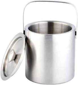 Cubo de hielo de acero inoxidable, diseño redondo y elegante, resistente al óxido, enfriador para fiestas con asas de bola. - Product Image 2