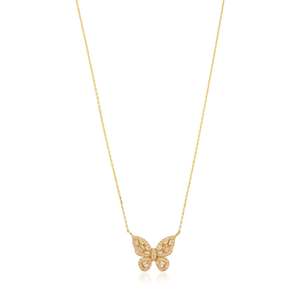 18K Yellow <b>Gold</b> Diamond Butterfly <b>Pendant</b> Necklace - Product Image 6