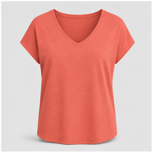 Camiseta de Mujer con Cuello en V, Manga Corta y Corte Holgado, Color Coral, WTS-0138 - Product Image 1