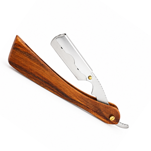 Rasoir de barbier à lame remplaçable en acier avec manche en bois naturel brun foncé, logo personnalisé, service OEM - Product Image 1