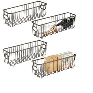 Panier de rangement en métal multi-usages avec poignées pour armoires de cuisine, garde-manger, fruits, jouets, salle de bain, buanderie, placard, garage - Product Image 3