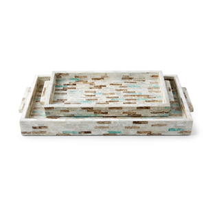 Handcrafted Mother Pearl Inlay Rattan Base Bohemian Vintage Design Multifunction Foldable Serving <b>Storage</b> Tray Customizable - Product Image 1