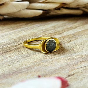 Modern Style Boho Gemstone <b>Ring</b> Vintage Brass <b>Rings</b> Women 18k Gold Plated <b>Dainty</b> Geometric Crystal Solitaire Wholesale/OEM/ODM - Product Image 1