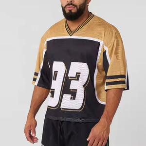 Maillot de football américain pour homme, bleu marine et or, col en V, manches courtes, maille sublimée respirante, numéro d'équipe personnalisé 93 - Product Image 1