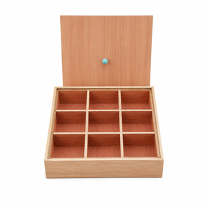 Boîte à épices en bois artisanale avec couvercle et cuillère, organisateur d'épices de cuisine à 9 compartiments, conteneur de rangement pour épices en bois - Product Image 3