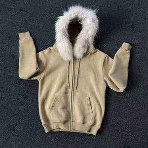 Sudadera con capucha de forro polar grueso estilo streetwear personalizada, oversize, con cremallera y capucha de piel sintética desmontable para hombre - Product Image 1