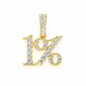 <b>Solid</b> 10K <b>Gold</b> One Percent Symbol Iced Sparkling Minimalist Statement Necklace Natural Diamond <b>Pendant</b> Fine <b>Pendants</b> Charms Gift - Product Image 1