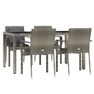 Ensemble de salle à manger pour jardin en rotin PE gris avec acier thermolaqué et verre trempé, élégant et durable - Product Image 3