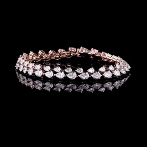 Pulsera de tenis con diamantes cultivados en laboratorio de corte pera, oro rosa macizo de 18K, para regalo de lujo certificado para ella, aniversario, compromiso - Product Image 4