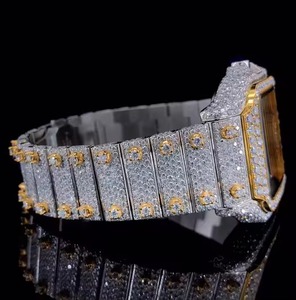 Montre de luxe carrée en acier inoxydable avec lunette sertie de diamants, cadran analogique, affichage de la date, montre de mode pour homme, boîtier de 38 mm - Product Image 2