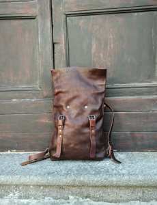 Modern Leather Roll Top <b>Backpack</b> Genuine Cowhide Travel Rucksack Mens Laptop Bag Sleek <b>Aesthetic</b> Design LTBP-0129 - Product Image 5