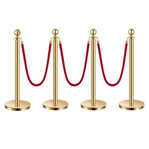 4 pezzi con Base cava in acciaio inossidabile corde di velluto rosso candelieri in oro barriere di controllo della folla Red Carpet Runner Party forniture - Product Image 1