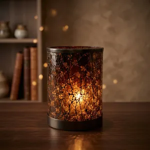 Cylinder votive Glass <b>Candle</b> With Cracked <b>Gold</b> Finish Heat Resistant Home Decoration - Product Image 6