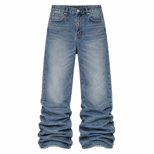 Jeans de Mezclilla de Pierna Recta, Cintura Alta, Lavado a la Piedra, Algodón Ligero, Estilo Vintage Casual para Hombre, Invierno, Ecológicos, Corte Holgado - Product Image 1