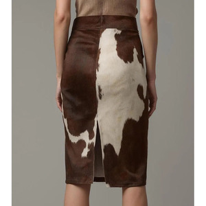 Falda de cuero genuino con pelo de vaca para mujer, falda de patchwork de cuero con pelo, cintura alta, pieza de moda de diseño único - Product Image 4