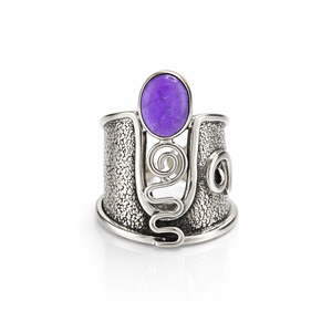 แหวนพลอยอเมทิสต์เงินแท้ 925 ทำมือ แหวนขายส่งสำหรับผู้หญิง แหวนพลอยประจำเดือนกุมภาพันธ์ - Product Image 1