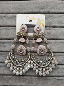 Lucentarts Jewel Green Meenakari Chandbali Jhumka <b>Earring</b> Pearl Beads <b>Dangle</b> <b>Earring</b> Traditional Indian Bridal Jewelry Wholesale - Product Image 4