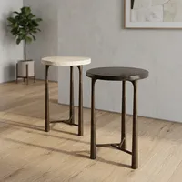 Ensemble de tables d'appoint rondes modernes et minimalistes, structure en métal, plateau en marbre, meubles de salon