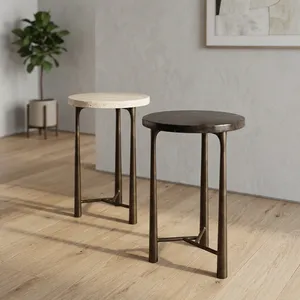 Modern Minimalist Round Coffee <b>Table</b> Set Metal Frame Marble Top <b>Nesting</b> Living Room Furniture - Product Image 1
