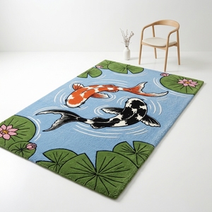 Koi Fish Area Rug Lotus Pond Floral Carp Floor <b>Mat</b> Soft Home Decor Entryway Bedroom - Product Image 3