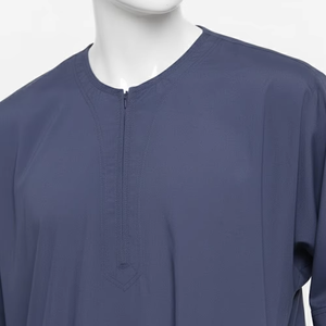 Wholesale Premium Cotton Stand Collar Modest <b>Men's</b> Loose Fit <b>Thobe</b> Islamic Eid Plus Size Floor Length Short Sleeve Quick Dry - Product Image 6