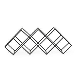 Support à vin en métal à motif géométrique contemporain pour comptoir de cuisine, étagère à vin minimaliste en fil métallique noir - Product Image 1