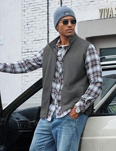 Premium Men's classic Gray Lightweight <b>Fleece</b> Vest Sleeveless Full Zip Stand Collar Casual Travel Layering <b>Gilet</b> - Product Image 6
