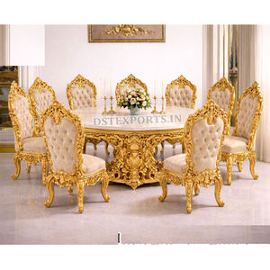 Ensemble de meubles de salle à manger de style impérial grec, finition dorée, ensemble de salle à manger en bois pour 10 personnes, table de salle à manger de qualité supérieure avec feuilles d'or, Royaume-Uni - Product Image 1