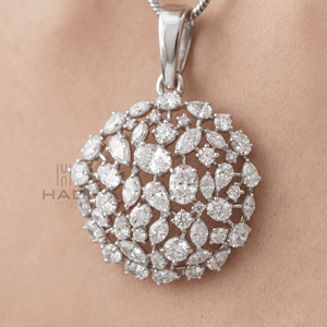 Colgante redondo de diamante cultivado en laboratorio, collar con racimo de diamantes, colgante con halo floral, elegante joyería fina para mujer, colgante de regalo para mujer - Product Image 6
