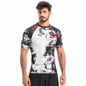 T-shirt de compression imprimé pour homme 100 % polyester, col rond, pour entraînement et fitness, haut de compression par sublimation pour homme - Product Image 6