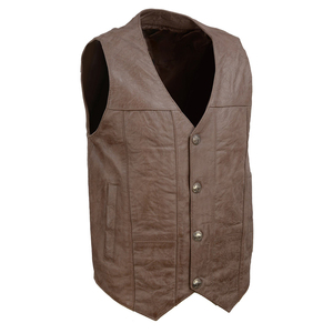 Herren Vintage Braun Echtleder V-Ausschnitt Einreihige Weste mit Taschen – Hochwertige Großhandelsware vom Hersteller - Product Image 5