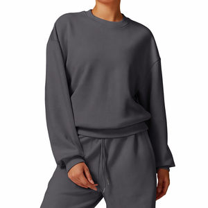 Sudadera negra personalizada para mujer, con hombros caídos, cuello redondo, holgada, informal, al por mayor, estilo urbano para EE. UU., Reino Unido y Europa - Product Image 5