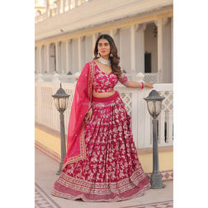 Ensemble Lehenga Choli & Dupatta Tissu Jacquard Pure Viscose Teintable Designer - Product Image 5