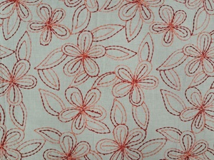 Tela de Algodón Blanco Premium Directo de Fábrica con Bordado Floral en Cadena de Color Naranja Oxidado - Material Artesanal para Trabajo Dori - Product Image 4