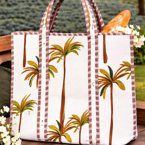 กระเป๋าโท้ทลายพิมพ์บล็อกสำหรับผู้หญิง กระเป๋าถือสำหรับช้อปปิ้ง ไปทะเล ใช้ในชีวิตประจำวัน กระเป๋าถือแบบอินเดียดั้งเดิม สวยงาม หรูหรา - Product Image 1