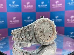 Montre Pragalbh bicolore or rose entièrement sertie de moissanite, quartz, luxe, hip-hop, légère, en acier inoxydable, saphir, étanche - Product Image 2