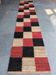 Tapis de couloir personnalisables, confortables, en chanvre naturel tissé à la main, à carreaux, géométriques modernes, écologiques - Product Image 4