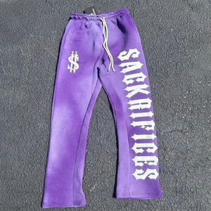 Pantalones de calle de felpa francesa con logotipo personalizado pantalones de chándal vintage de algodón lavado ácido desgastado para Hombres estilo informal - Product Image 1